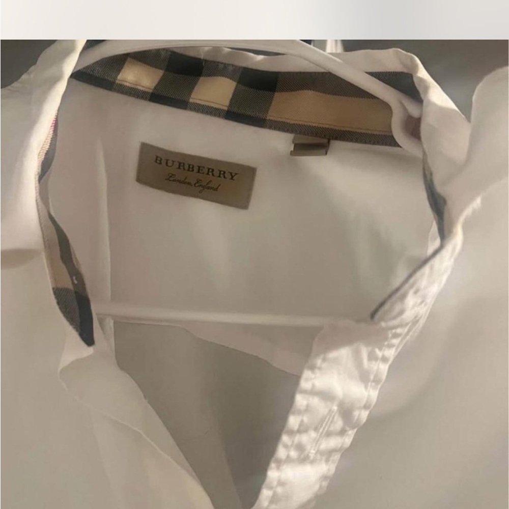 Burberry White Dress Shirt with Check Collar
